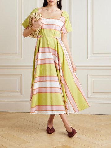 THIERRY COLSON Allegria pleated striped cotton-poplin midi wrap dress