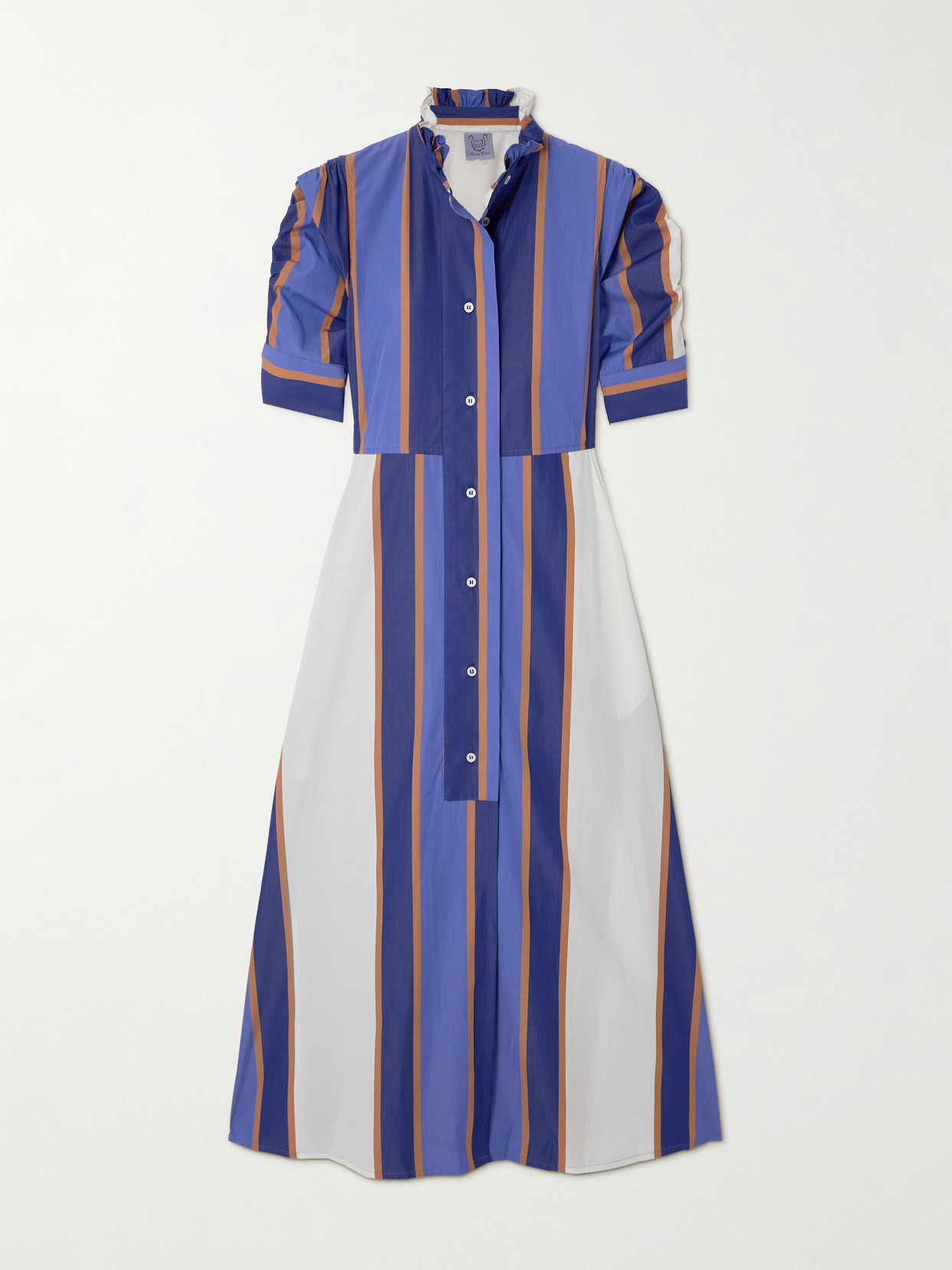 Thierry Colson Venetia Pleated Striped Cotton-poplin Midi Dress In Blue