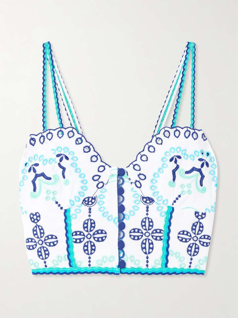 Charo Ruiz Keity Cropped Broderie Anglaise Cotton-blend Top