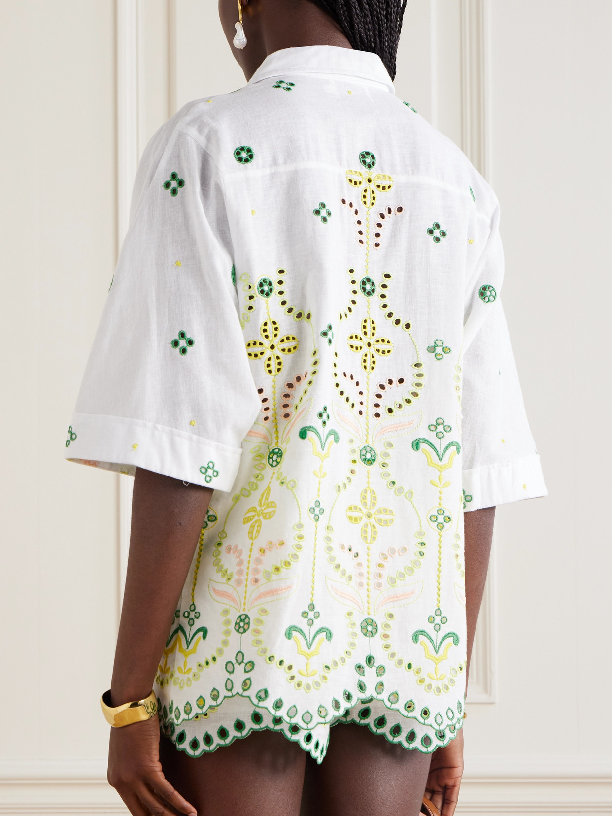 Charo Ruiz Isma Scalloped Broderie Anglaise Cotton-blend Shirt In Ivory
