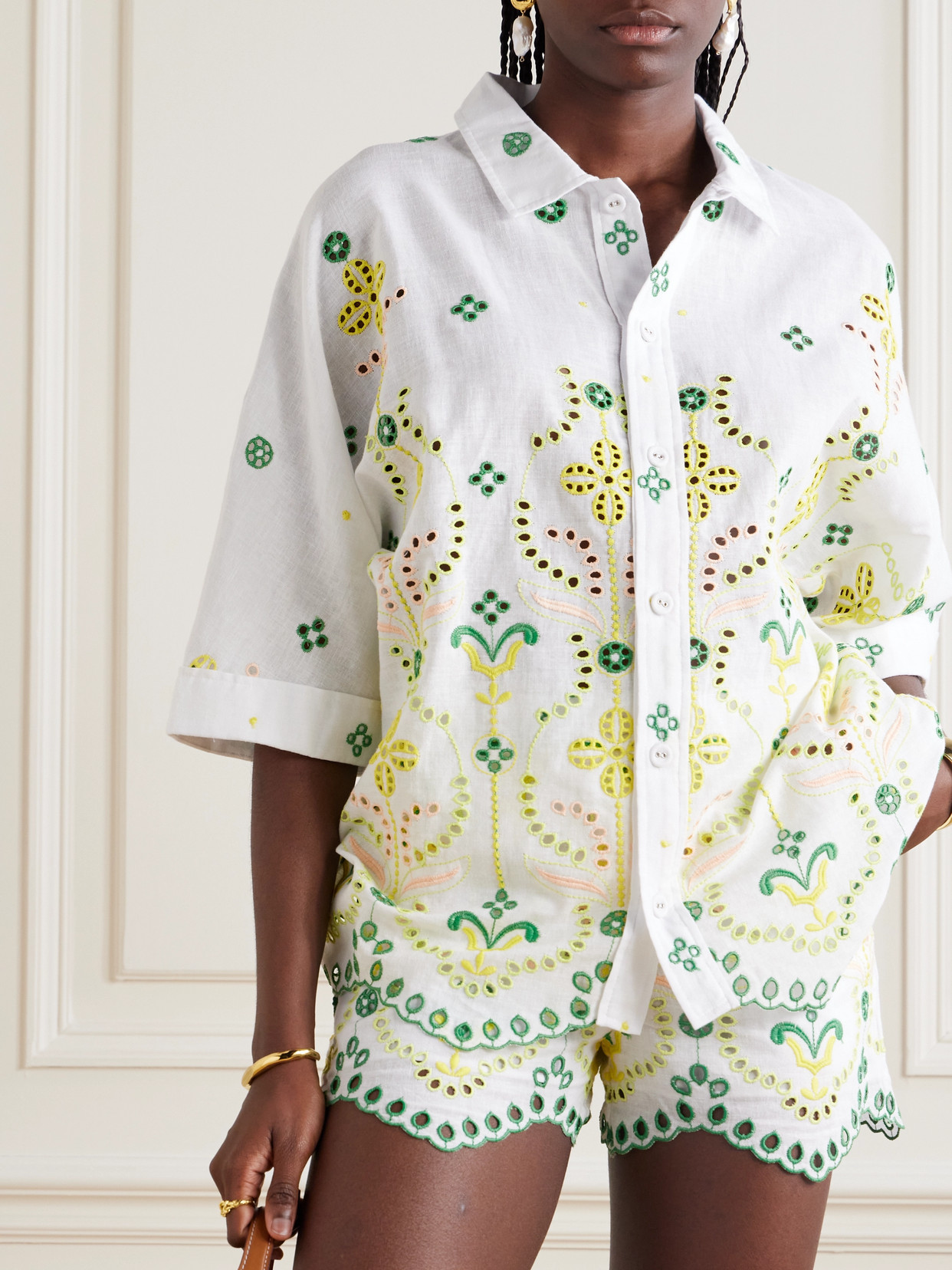 Charo Ruiz Isma Scalloped Broderie Anglaise Cotton-blend Shirt In Ivory