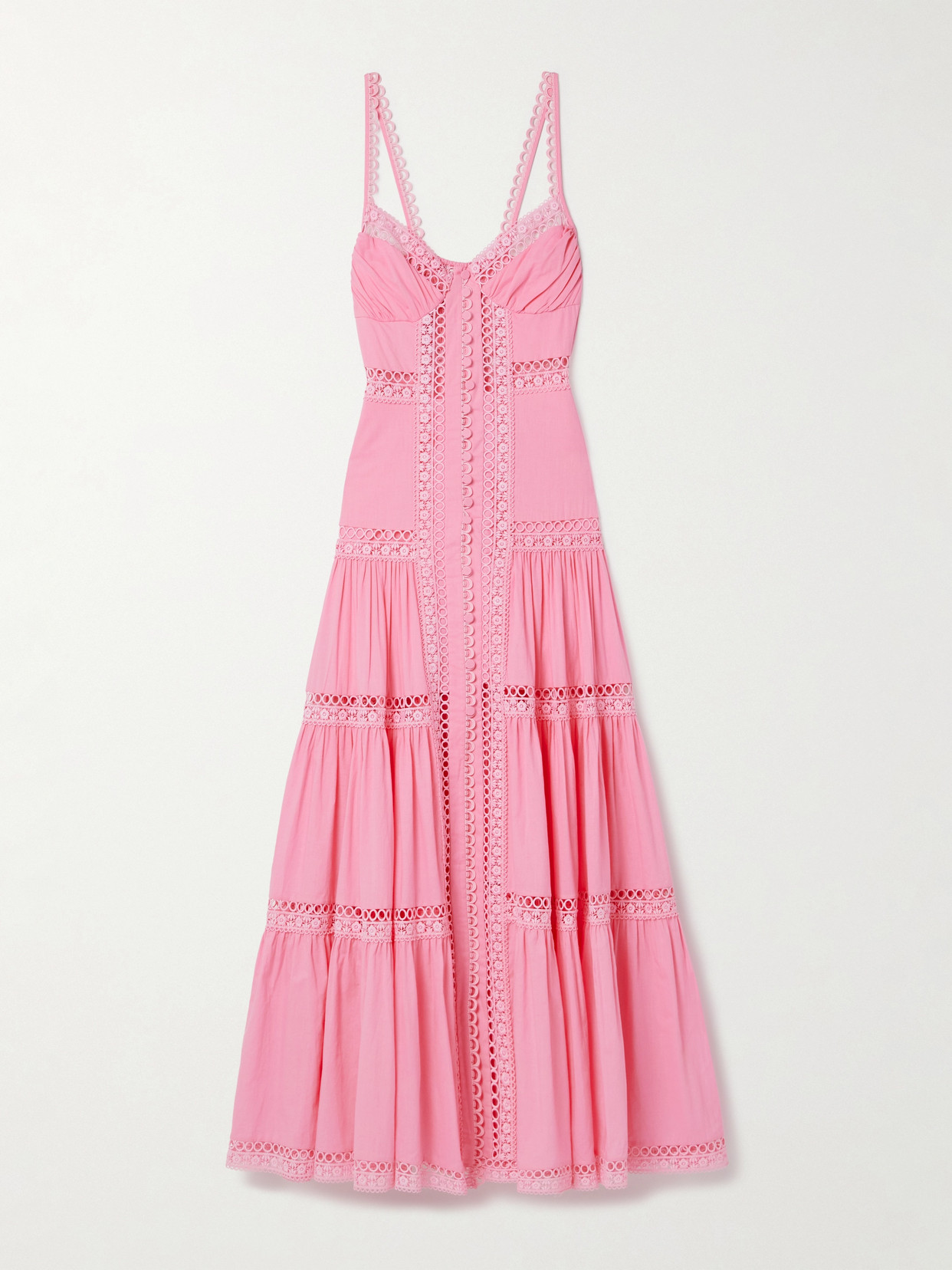 Charo Ruiz Ardele Guipure Lace-trimmed Cotton-blend Voile Maxi Dress In Pink