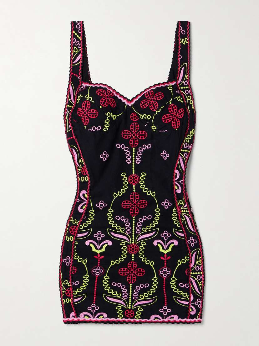 Charo Ruiz Carole Ric Rac-trimmed Embroidered Cotton-blend Mini Dress