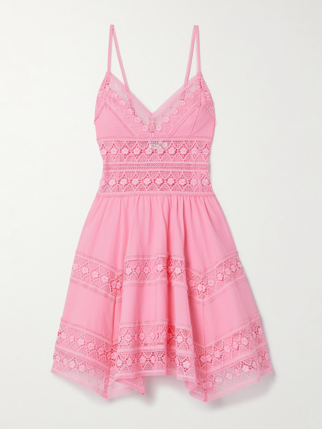 Charo Ruiz Syilvie Guipure Lace-trimmed Cotton-blend Voile Mini Dress In Pink