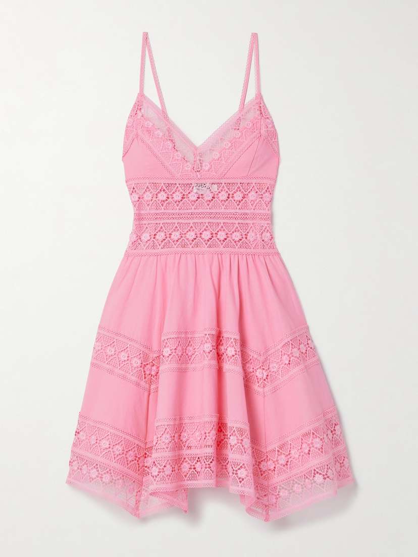 Charo Ruiz Syilvie Guipure Lace-trimmed Cotton-blend Voile Mini Dress