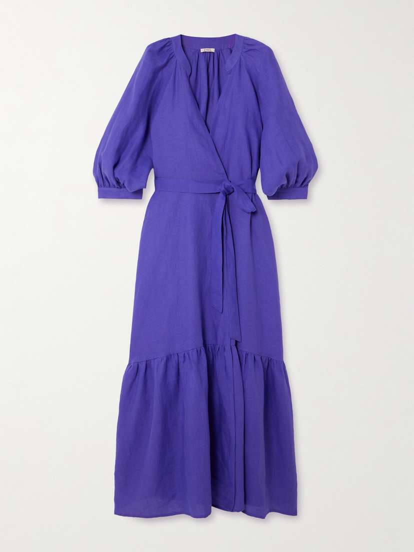 Eres Joie Tiered Belted Wrap-effect Linen Maxi Dress