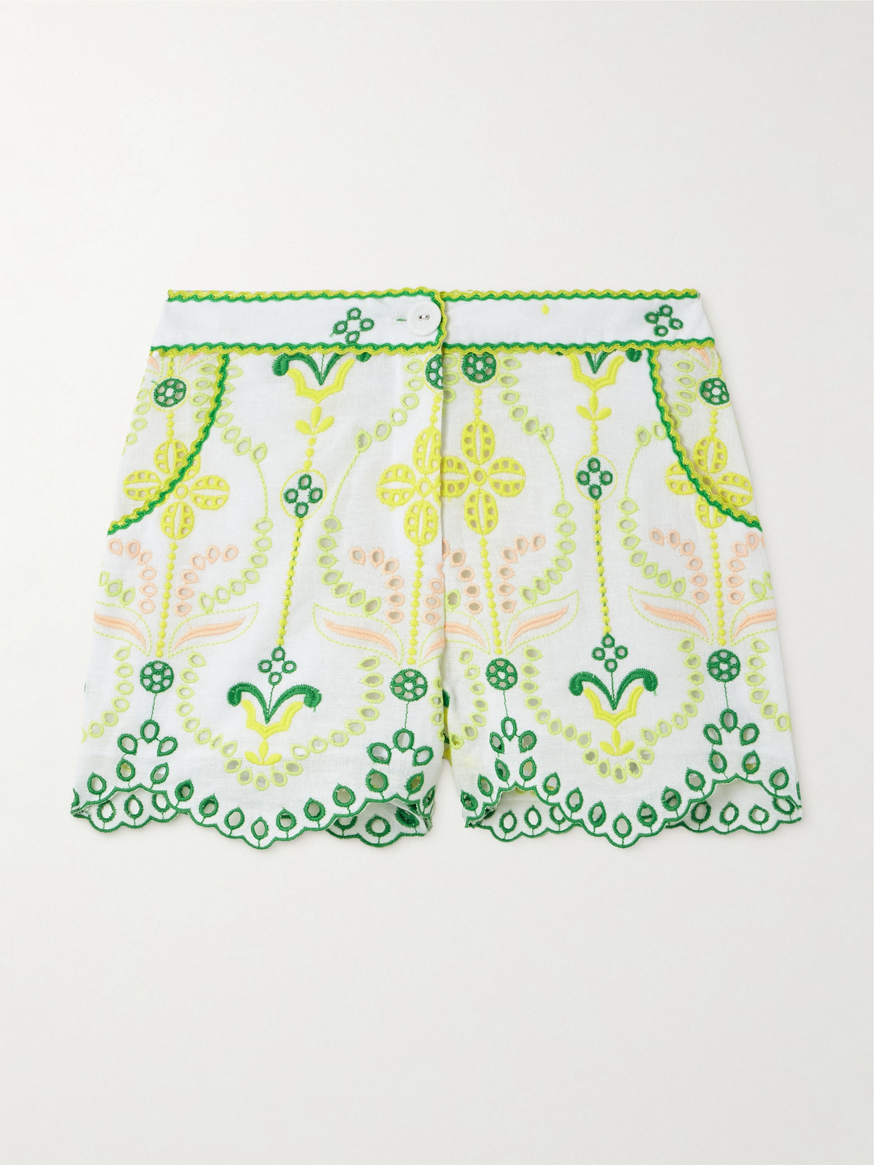 Charo Ruiz Mason Scalloped Broderie Anglaise Cotton-blend Shorts In Ivory