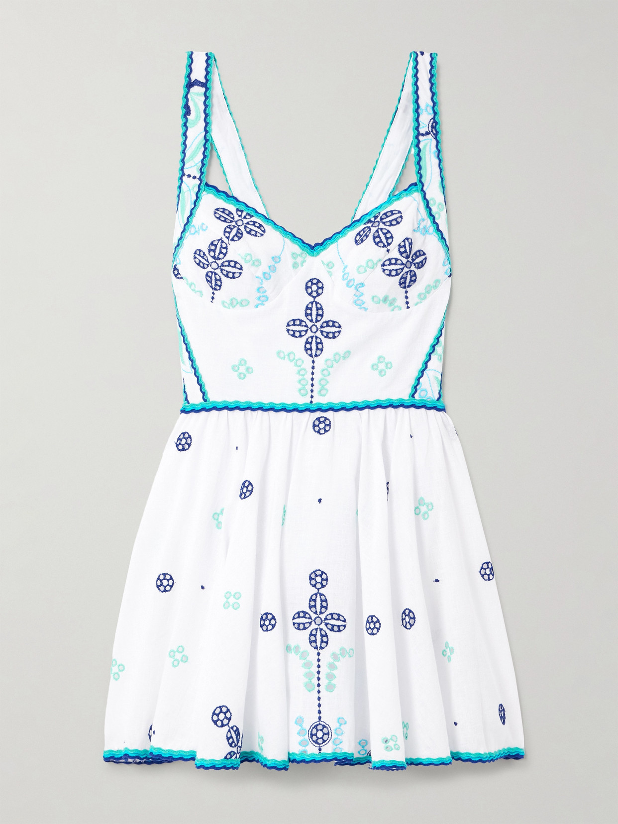 Charo Ruiz - Moli Shirred Broderie Anglaise Cotton-blend Mini Dress - Blue
