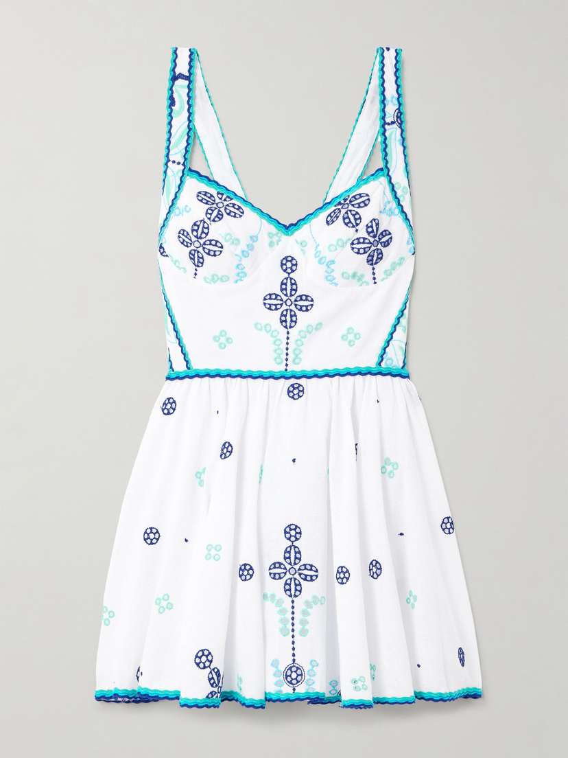 Charo Ruiz Moli Shirred Broderie Anglaise Cotton-blend Mini Dress