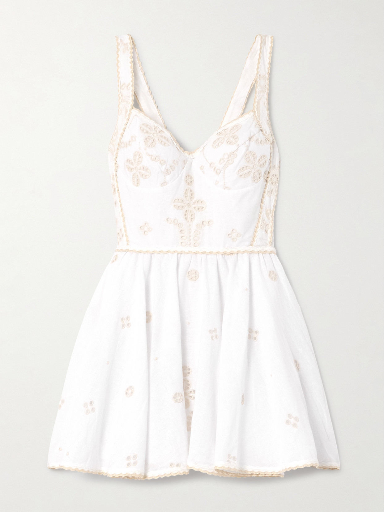 Charo Ruiz - Zinca Shirred Broderie Anglaise Cotton-blend Mini Dress - Ivory