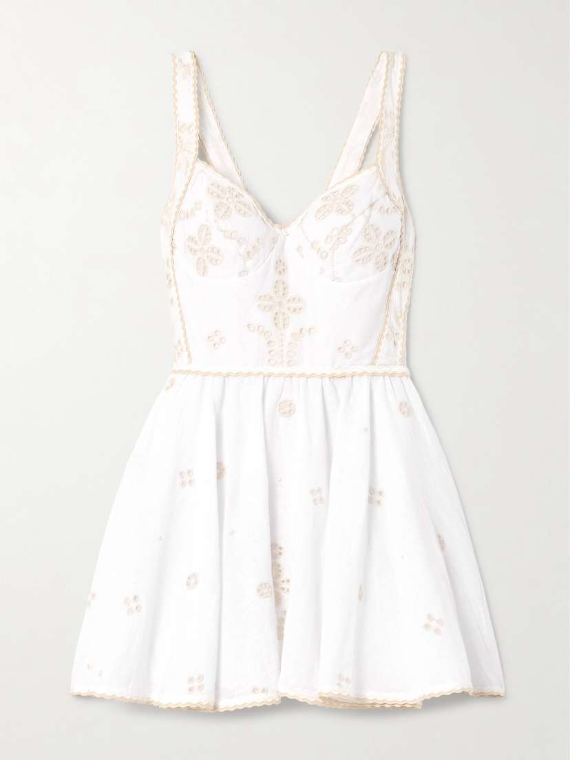 Charo Ruiz Zinca Shirred Broderie Anglaise Cotton-blend Mini Dress