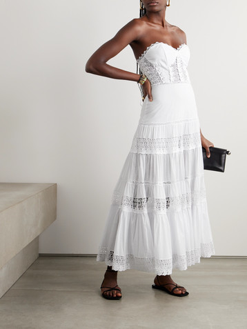 Charo Ruiz Monnet strapless guipure lace-trimmed cotton-blend voile maxi dress