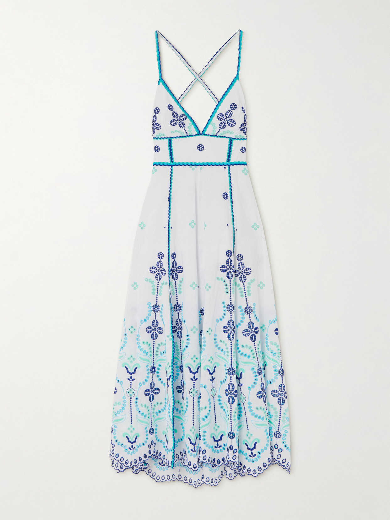 Charo Ruiz Open-back Broderie Anglaise Cotton-blend Maxi Dress In Blue