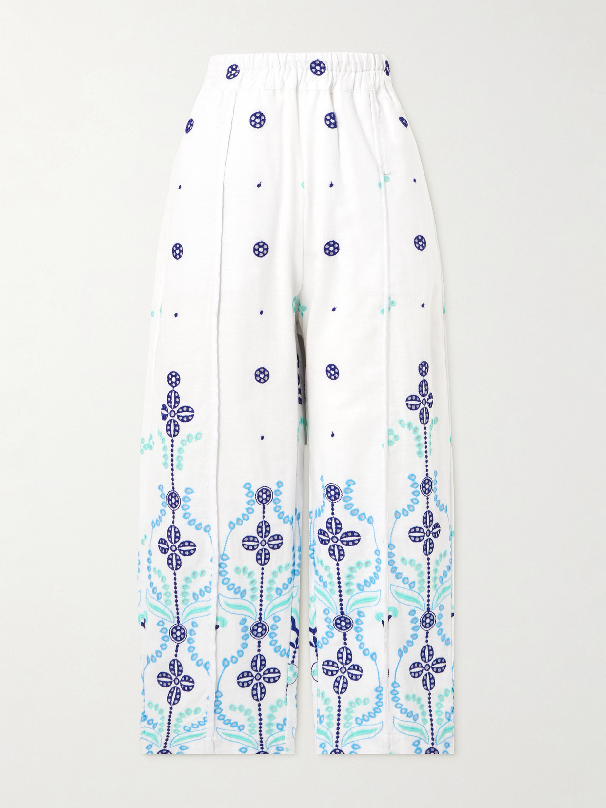 Charo Ruiz - Lya Cropped Broderie Anglaise Cotton-blend Wide-leg Pants - Blue