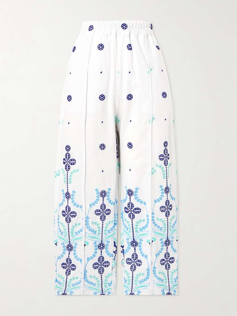 Charo Ruiz Lya Cropped Broderie Anglaise Cotton-blend Wide-leg Pants - x large