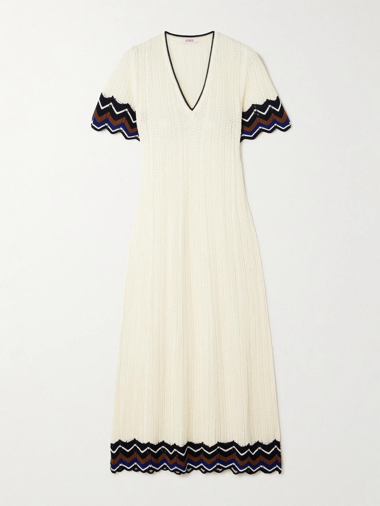 Shop Eres Luna Striped Crocheted Cotton-blend Dress In White