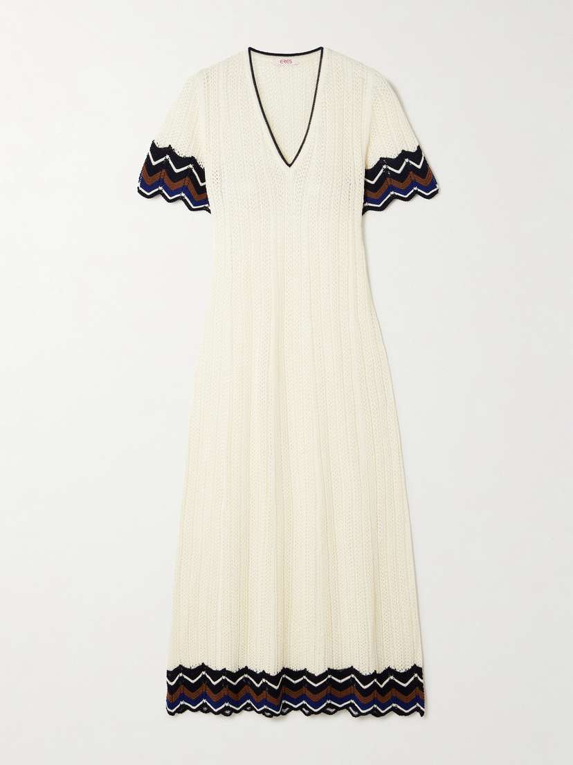 Eres Luna Striped Crocheted Cotton-blend Dress