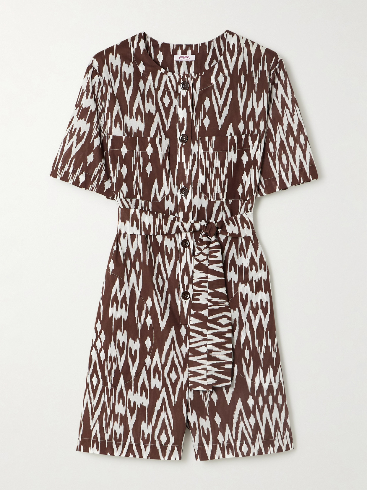 Eres - Chilly Belted Printed Cotton Playsuit - Brown