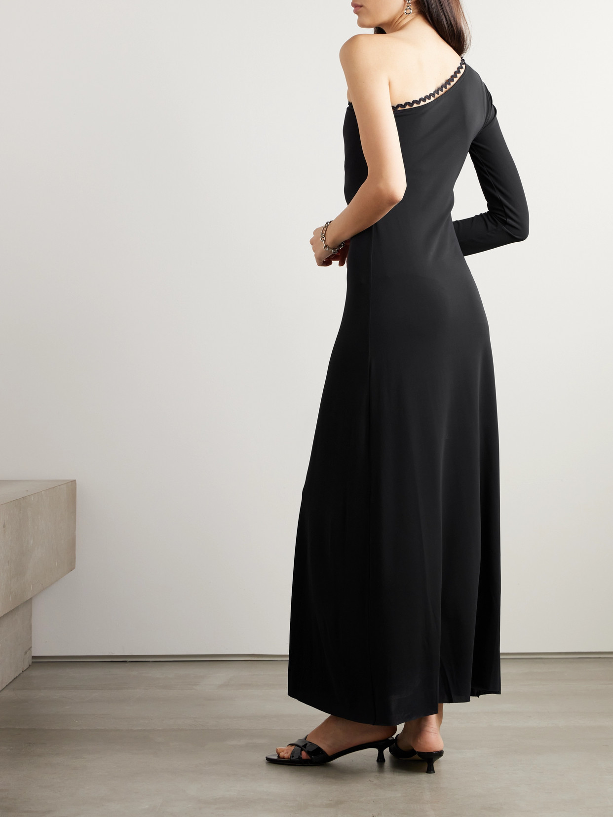 ERES PLAY ONE-SLEEVE RIC RAC-TRIMMED STRETCH-JERSEY MAXI DRESS