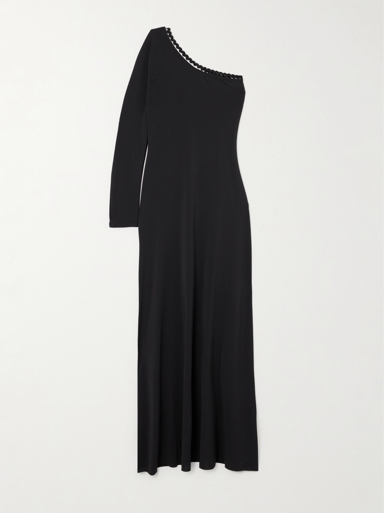 Eres Play One-sleeve Ric Rac-trimmed Stretch-jersey Maxi Dress In Black