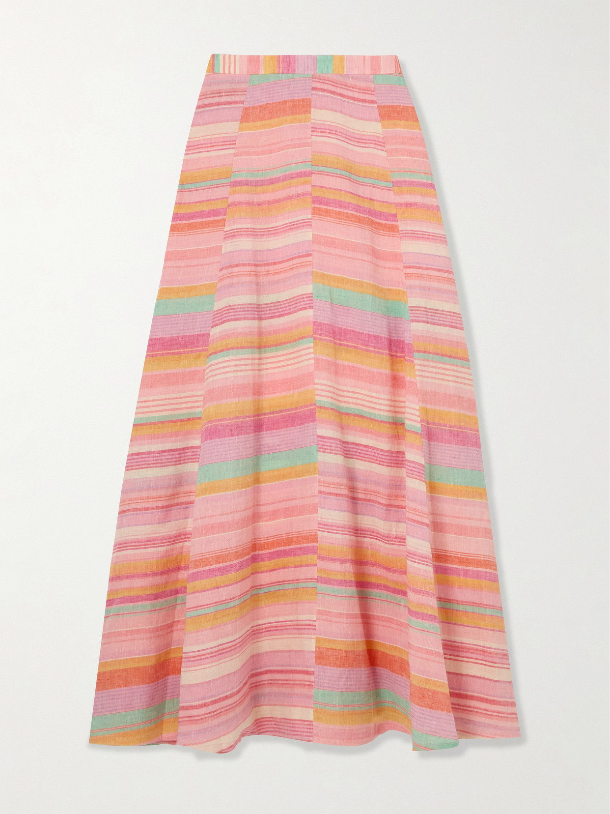 Emporio Sirenuse Fiorella Pleated Paneled Striped Linen Maxi Skirt In Pink