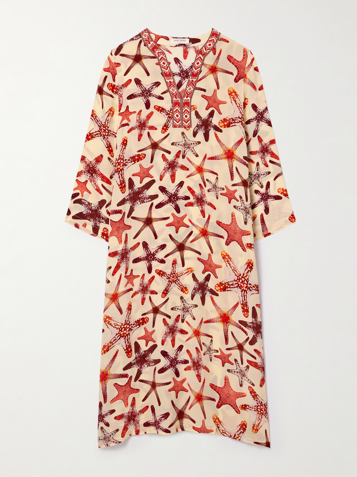 Emporio Sirenuse - Mintha Printed Silk-crepe Kaftan - Cream