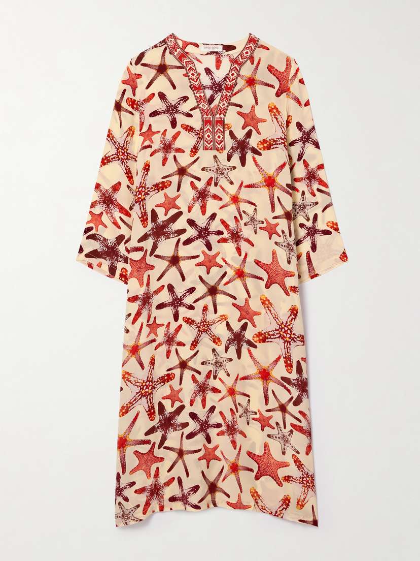Emporio Sirenuse Mintha Printed Silk-crepe Kaftan