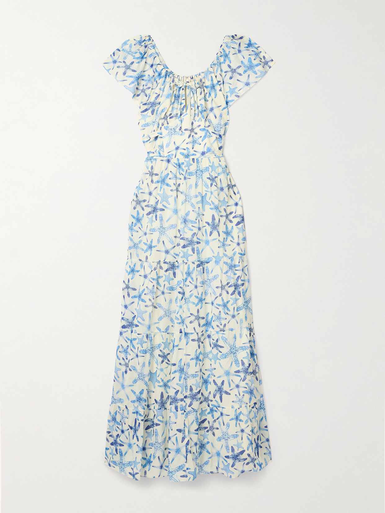 Emporio Sirenuse Chloe Tiered Gathered Printed Cotton-voile Maxi Dress In  Blue | ModeSens