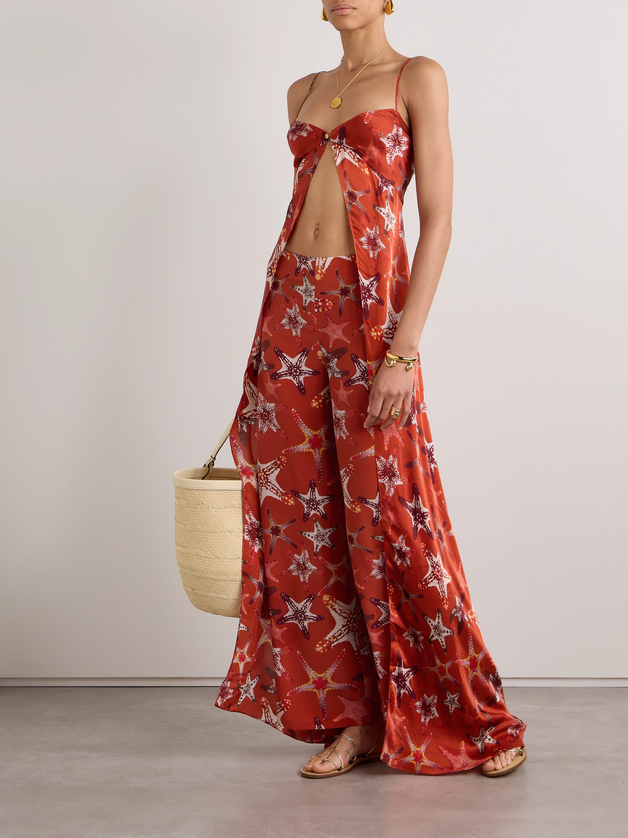 Emporio Sirenuse Ariele Printed Silk-crepe Top In Orange