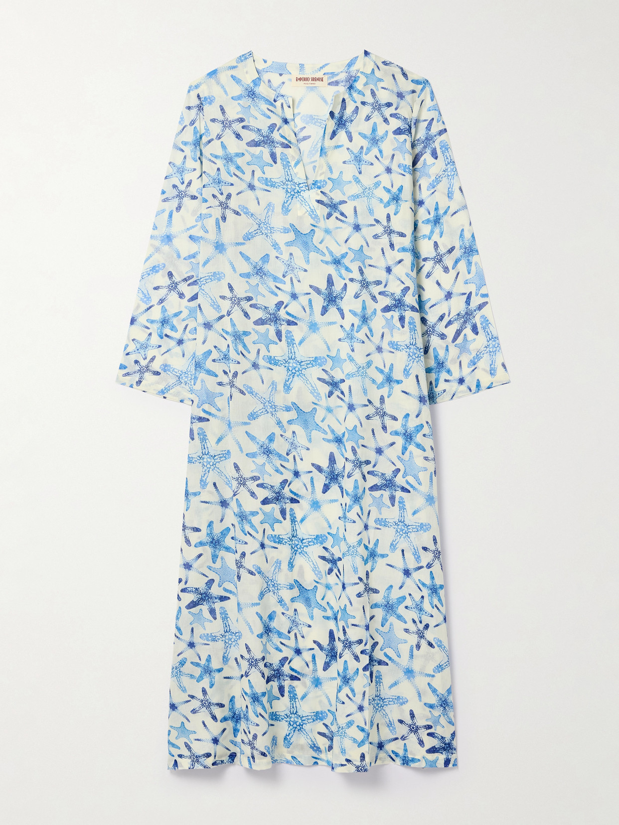 Emporio Sirenuse Giada 2 Printed Cotton-voile Kaftan In Blue