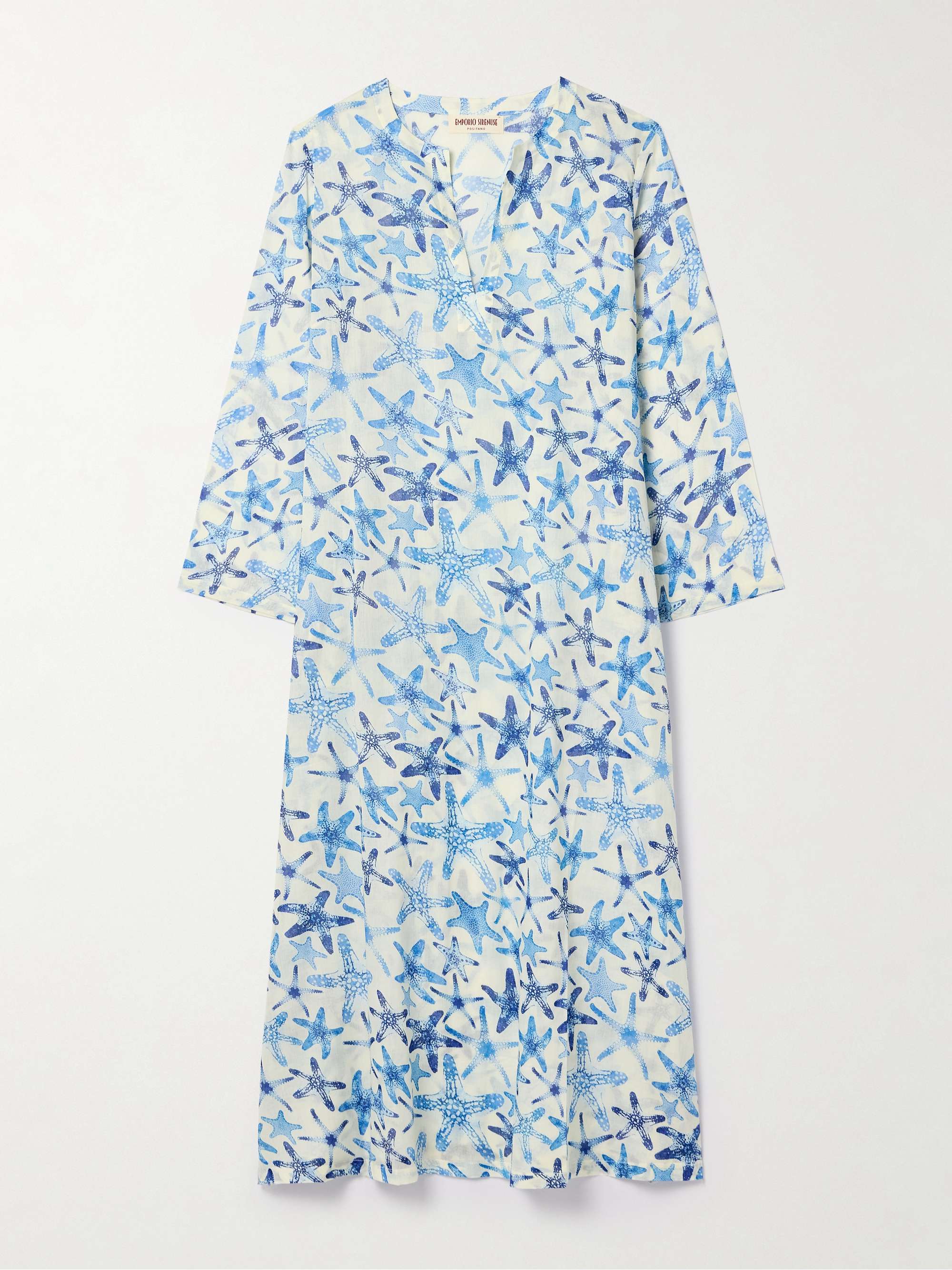 Emporio Sirenuse Giada 2 printed cotton voile kaftan Women Blue Swimwear and Beachwear XXL