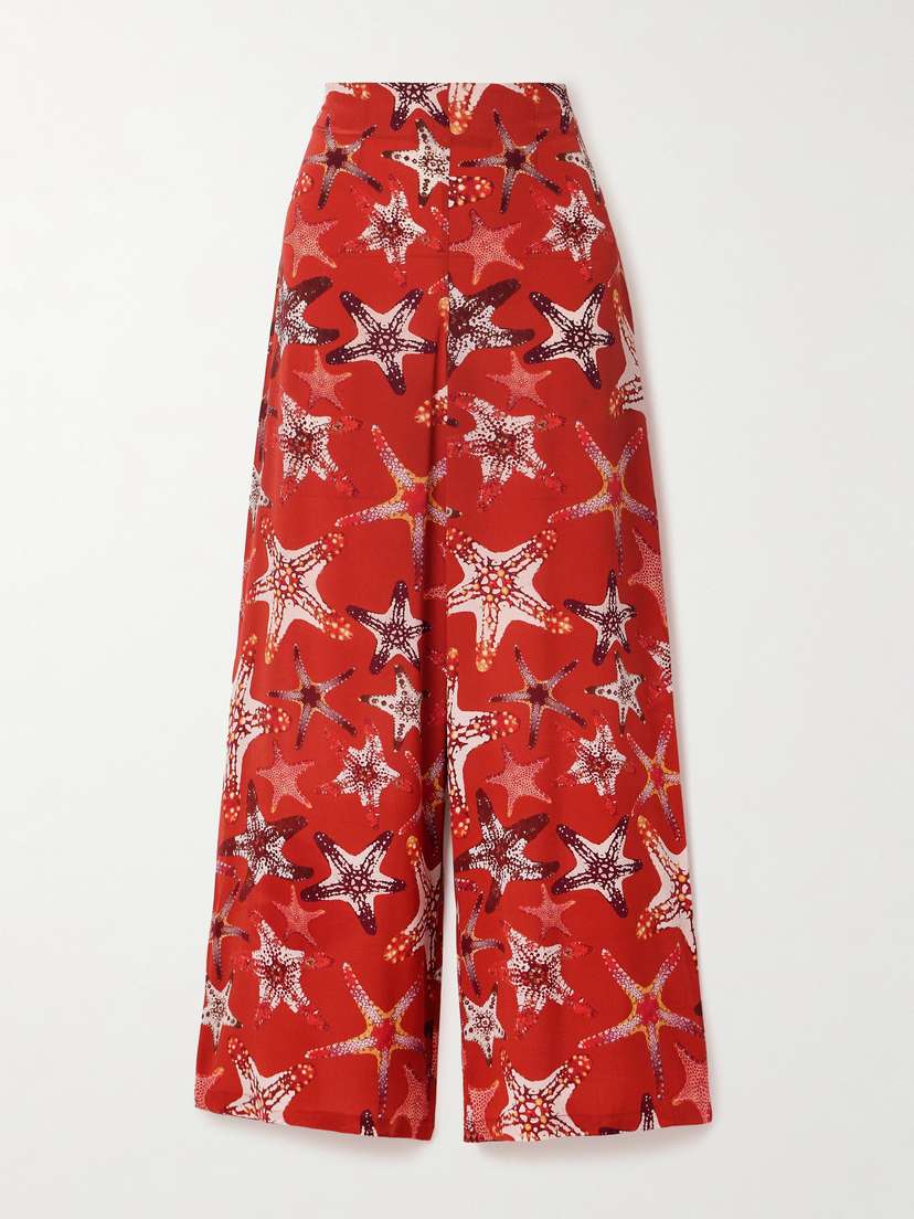 Emporio Sirenuse Stephan Printed Silk-crepe Wide-leg Pants
