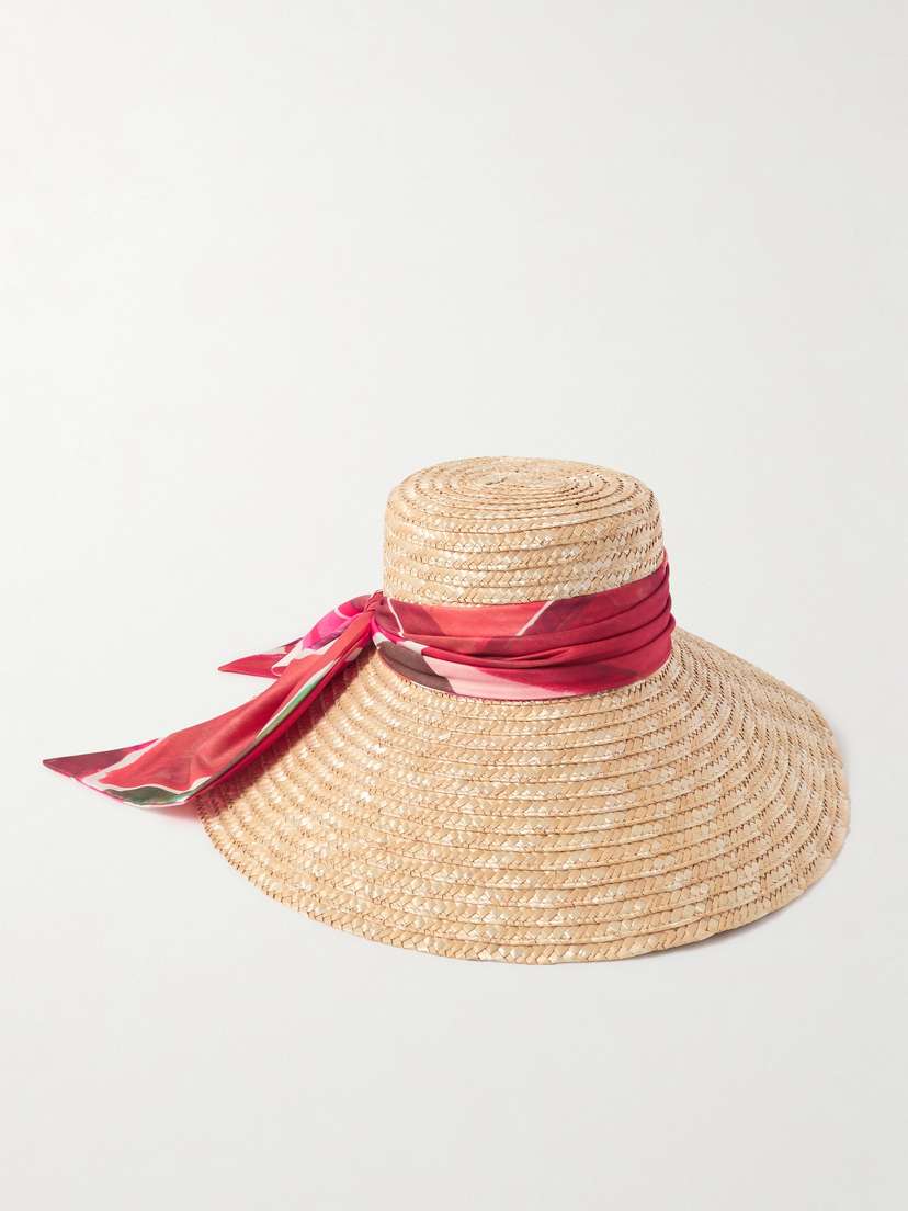 Eugenia Kim Mirabel Printed Satin-trimmed Straw Sunhat
