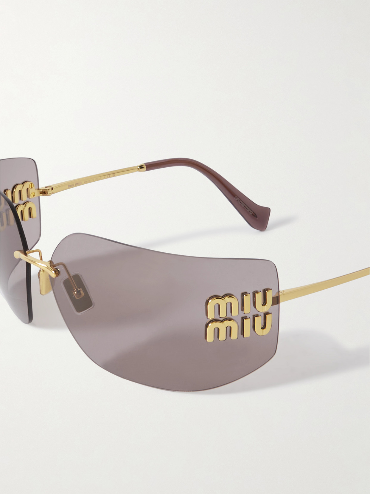 Shop Miu Miu D-frame Gold-tone Sunglasses In Brown