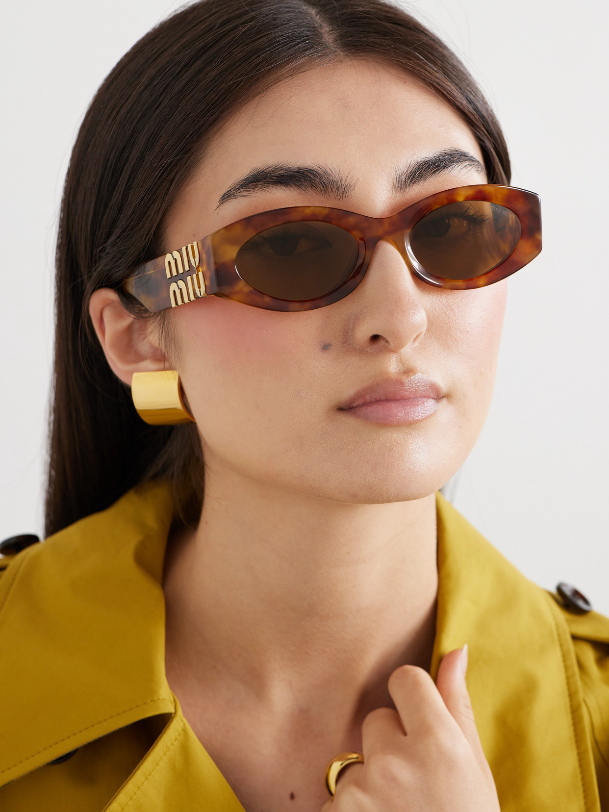 MIU MIU GLIMPSE OVAL-FRAME TORTOISESHELL ACETATE SUNGLASSES