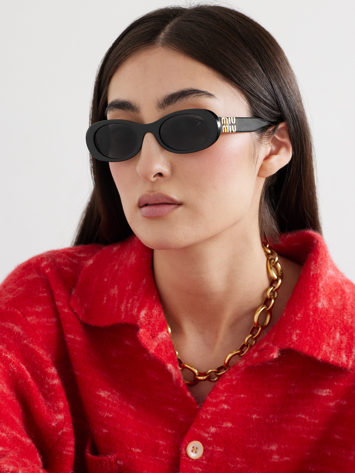 Miu Miu Oval-frame Acetate Sunglasses In Black