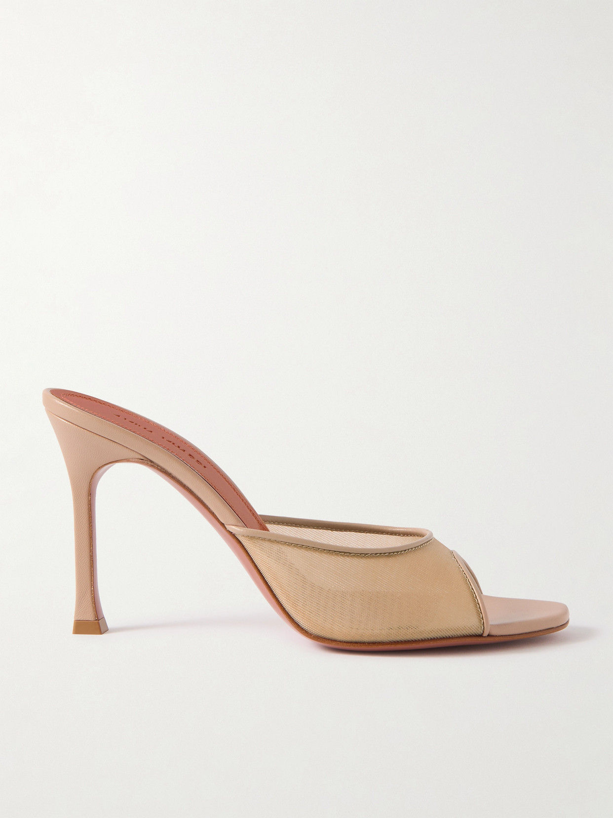 Shop Amina Muaddi Alexa Mesh And Leather Mules In Neutrals