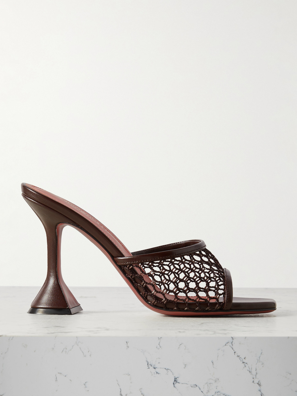 Amina Muaddi - Lupita Fishnet And Leather Mules - Brown