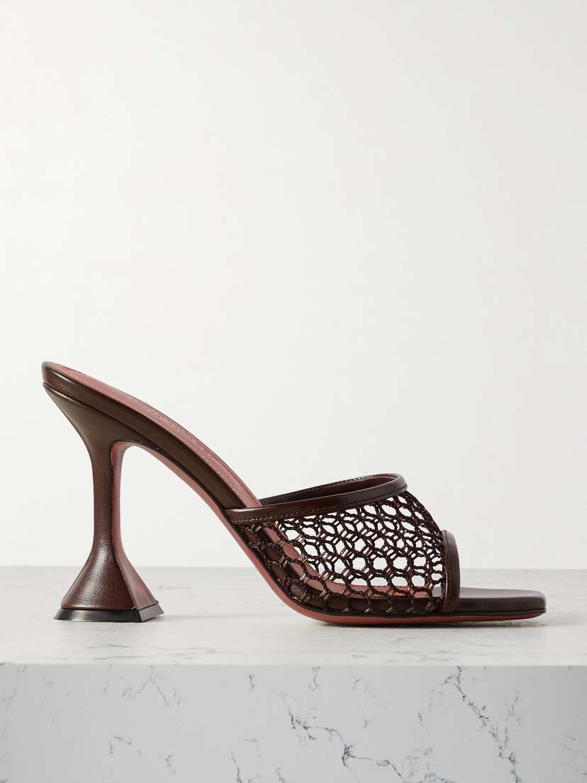 Amina Muaddi Lupita Fishnet And Leather Mules