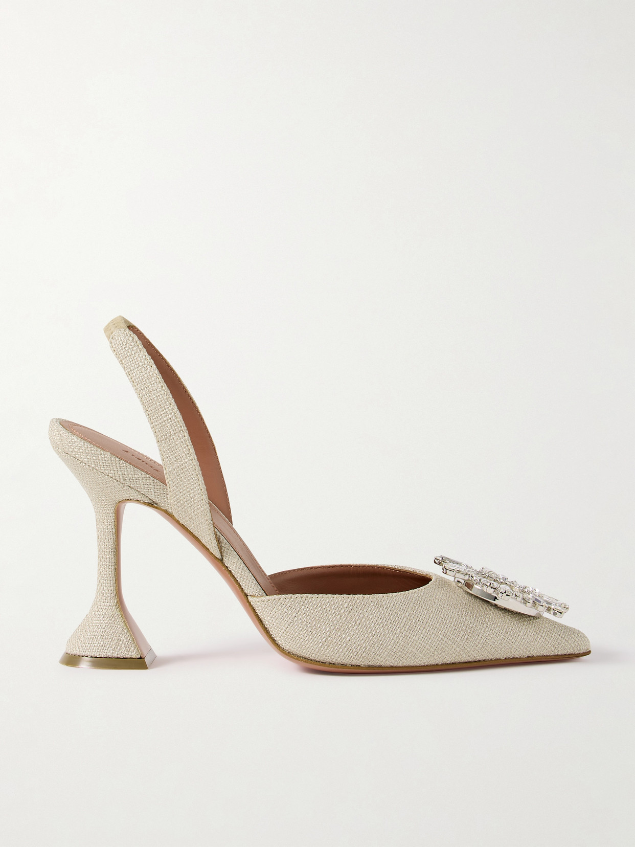 Shop Amina Muaddi Begum Swarovski Crystal-embellished Canvas Slingback Pumps In Neutrals