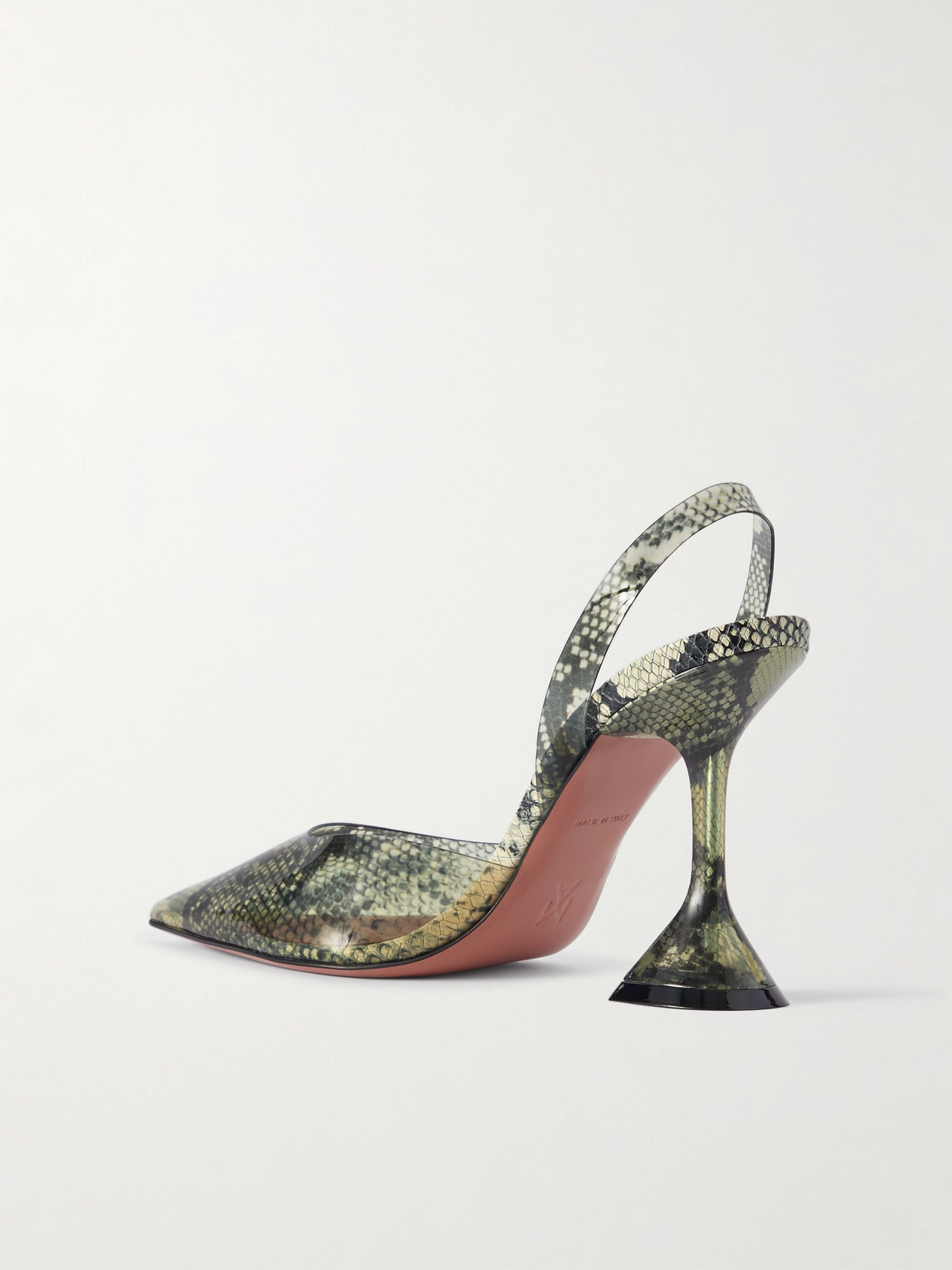 Shop Amina Muaddi Holli Snake-effect Pvc Slingback Pumps In Animal Print