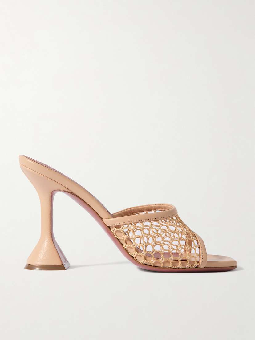 Amina Muaddi Lupita Fishnet And Leather Mules