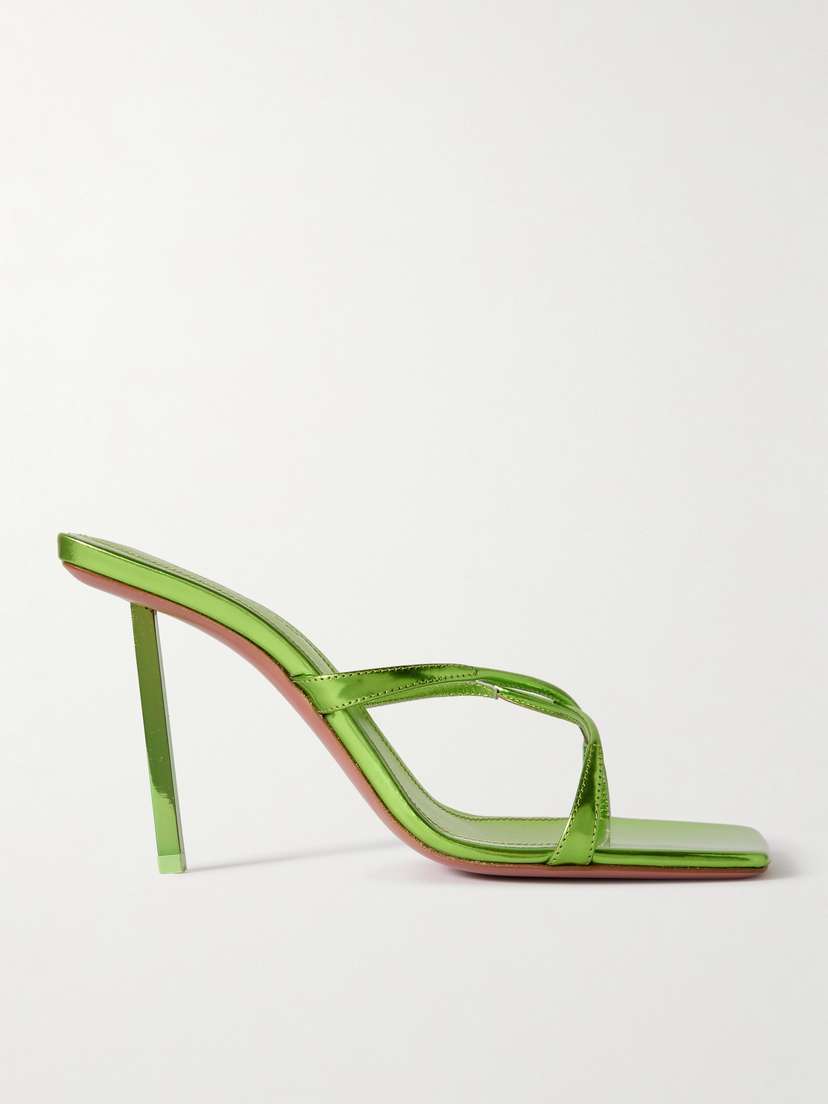 Amina Muaddi Adriana Metallic Leather Sandals