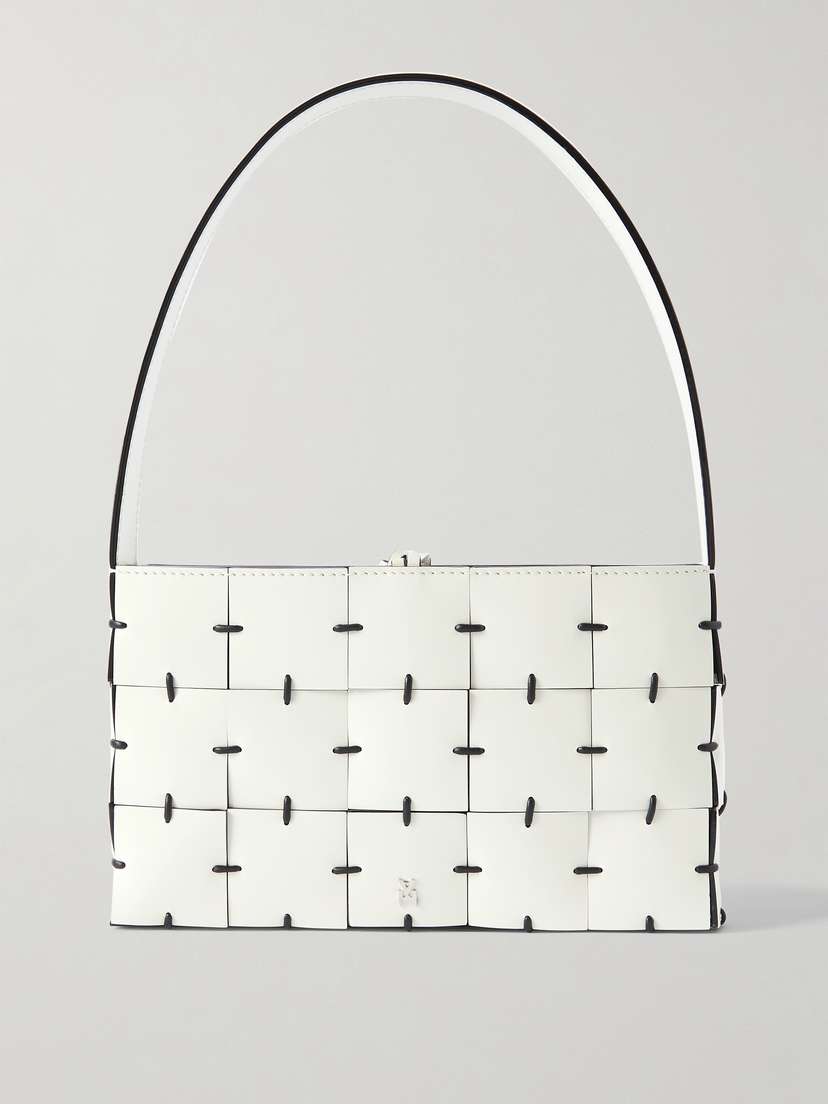 Amina Muaddi Mina Woven Patent-leather Shoulder Bag