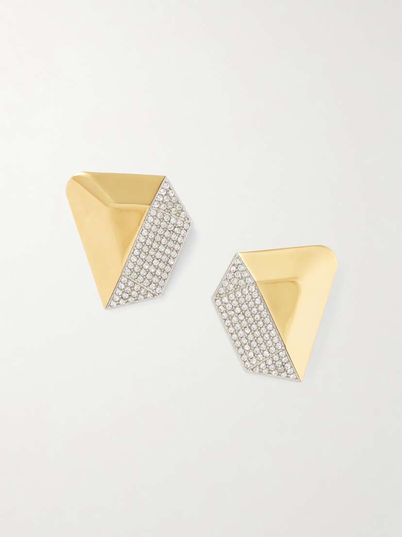 Amina Muaddi Gisele Silver And Gold-tone Crystal Earrings