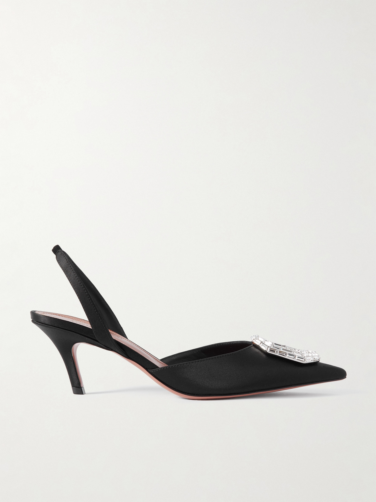 Amina Muaddi - Camelia Crystal-embellished Satin Slingback Pumps - Black