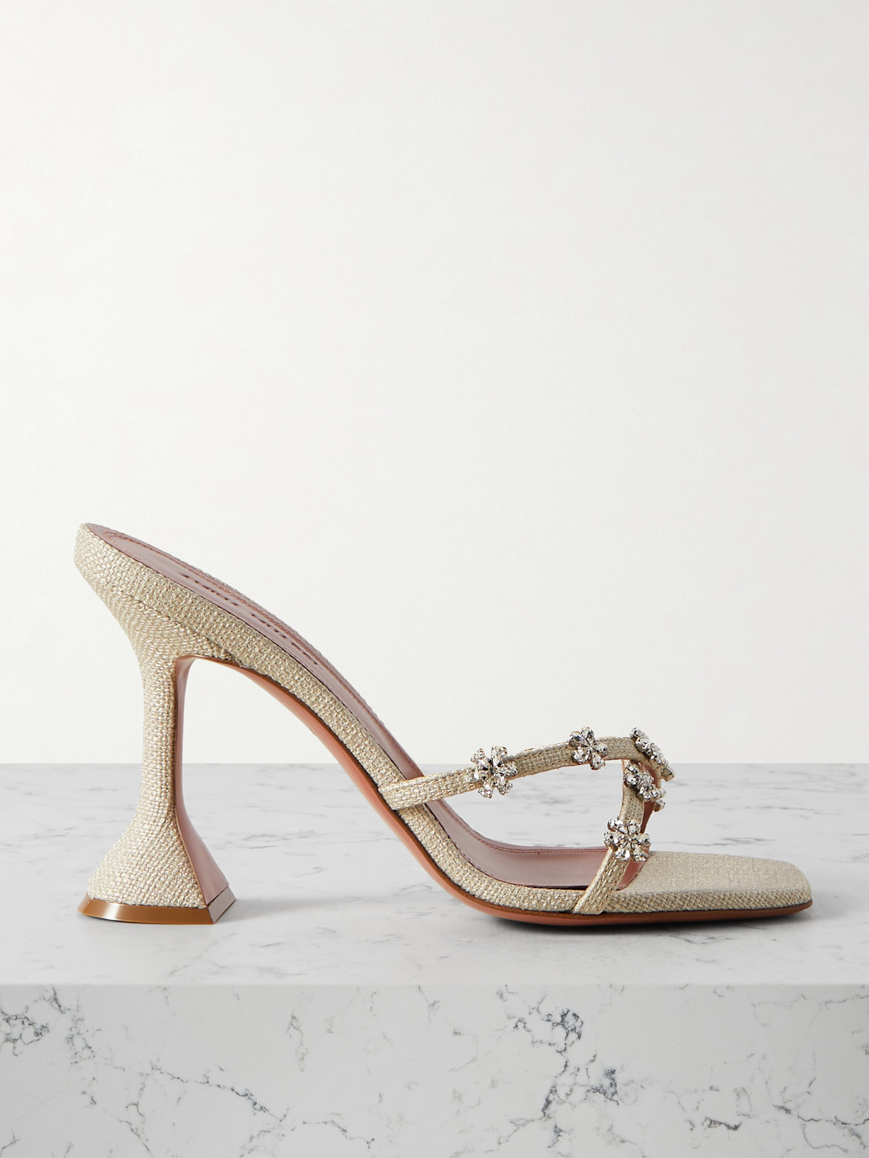 Amina Muaddi - Lily Crystal-embellished Canvas Mules - Neutrals