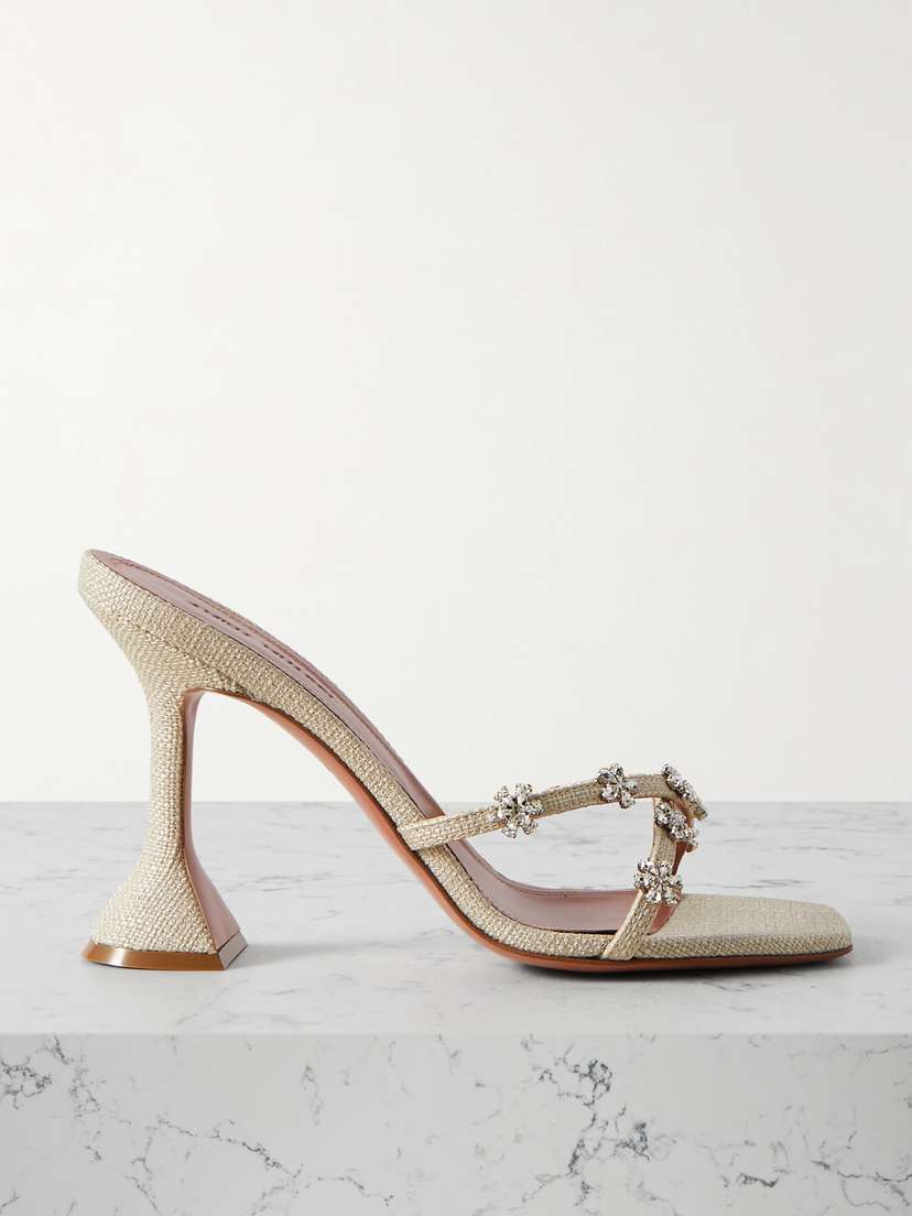 Amina Muaddi Lily Crystal-embellished Canvas Mules - IT36