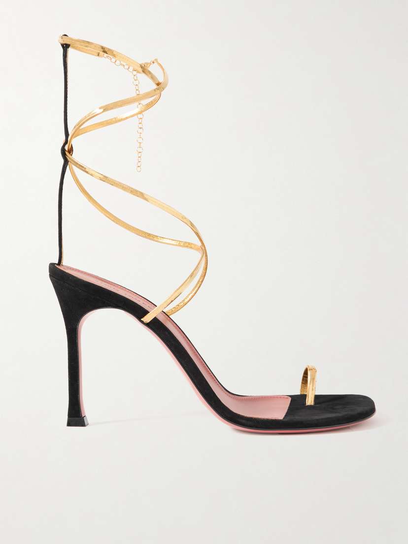 Amina Muaddi Henson Embellished Suede And Metallic Leather Sandals