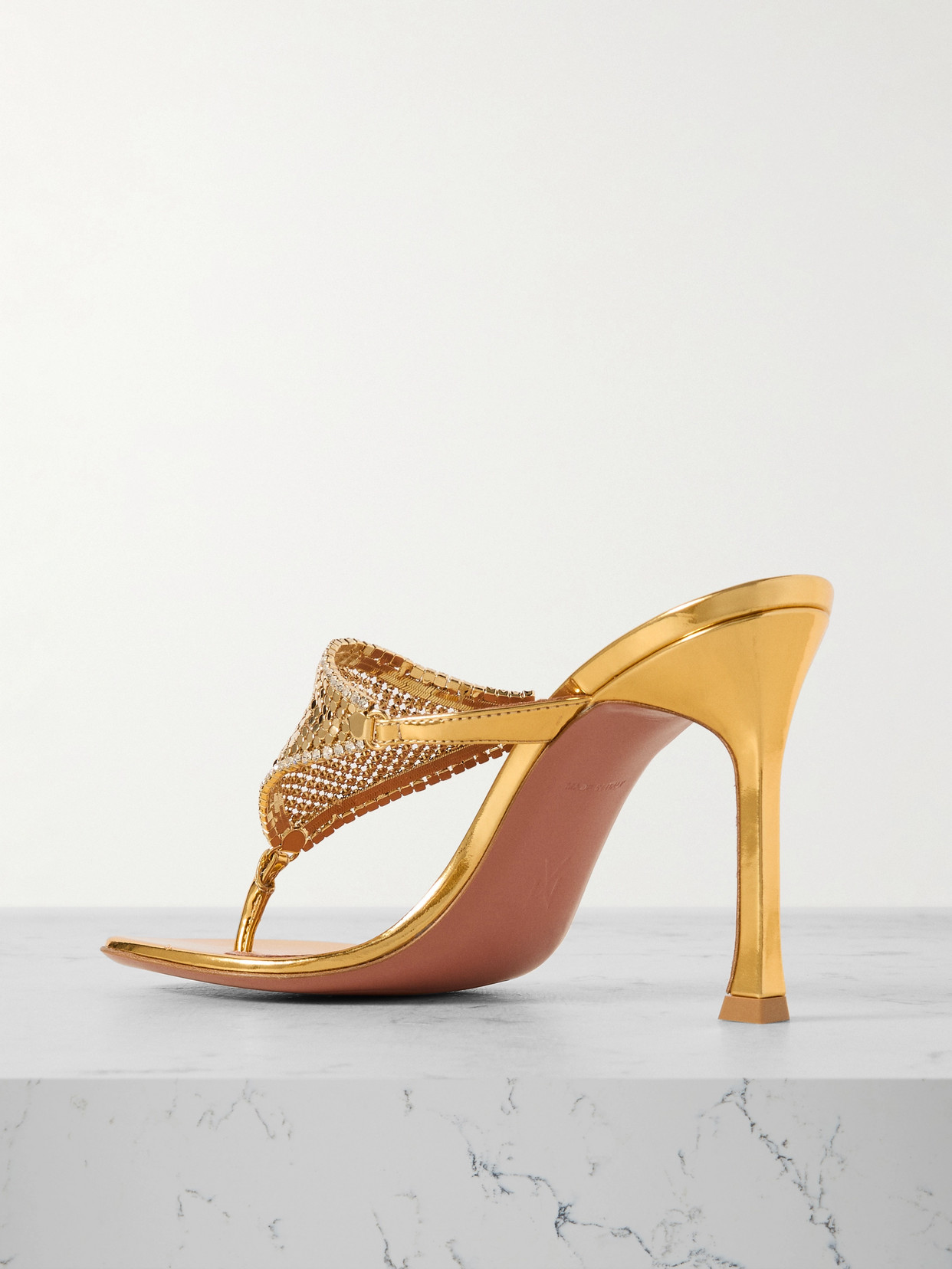 Amina Muaddi Cameron Crystal-embellished Chainmail And Metallic Leather Mules In Gold